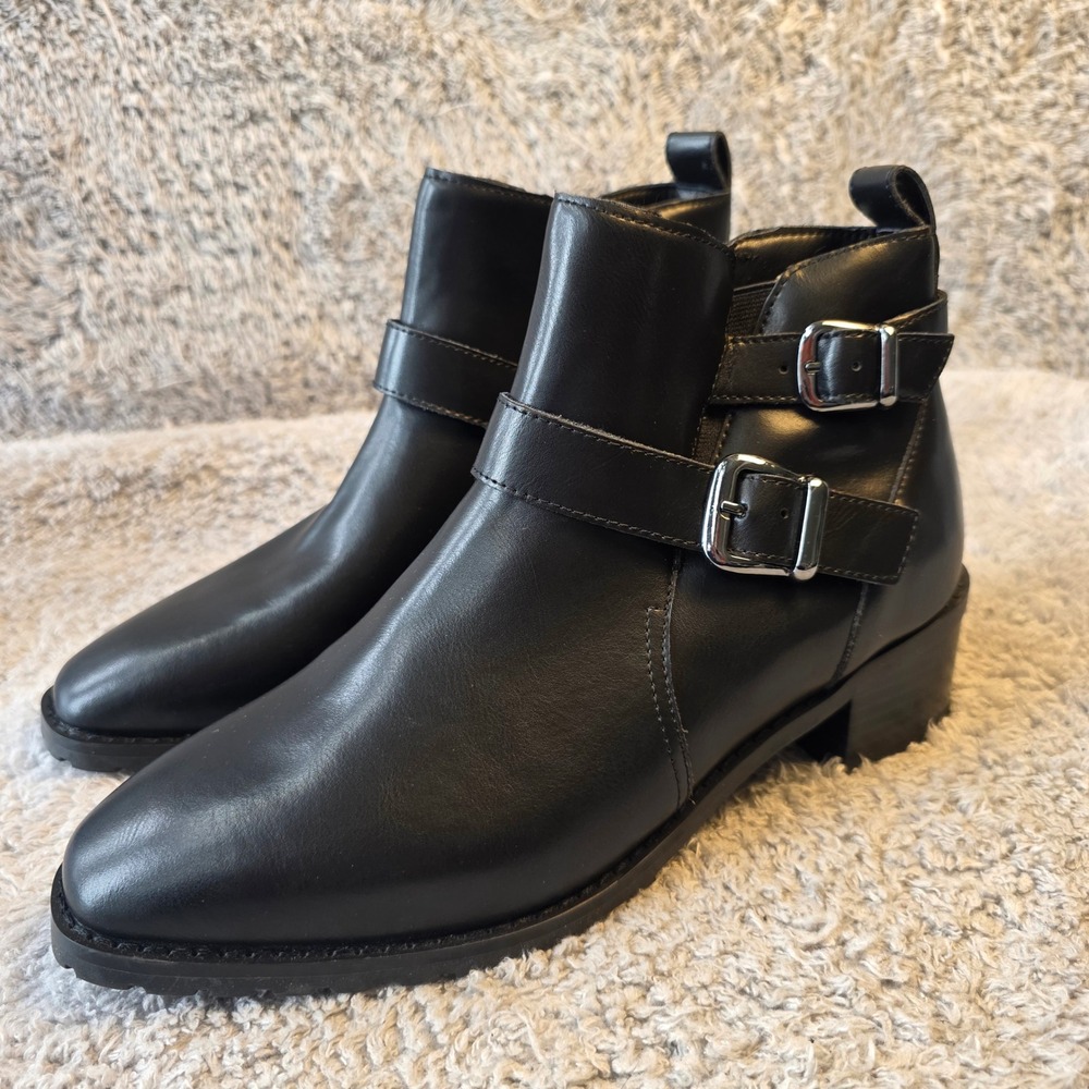 Blondo Shantel Waterproof‎ Leather Ankle Boots Buckle Detail Black 9M NEW